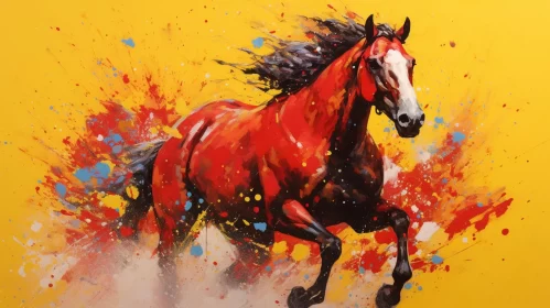 Explosive Wildlife: Oil Painting of a Red Horse in Motion AI Image