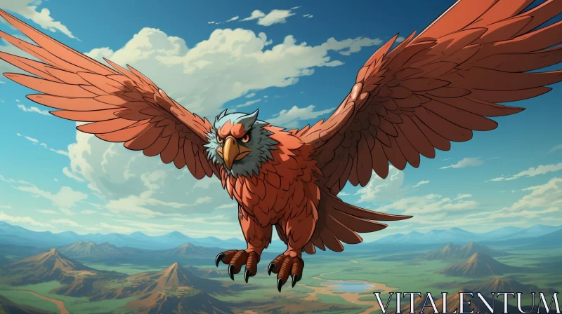 Majestic Red Eagle Soaring Over Mountainous Vistas AI Image