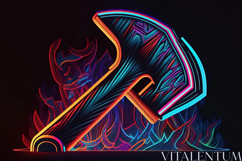 Neon Ax with Fiery Background: A Surreal Neon Art AI Image
