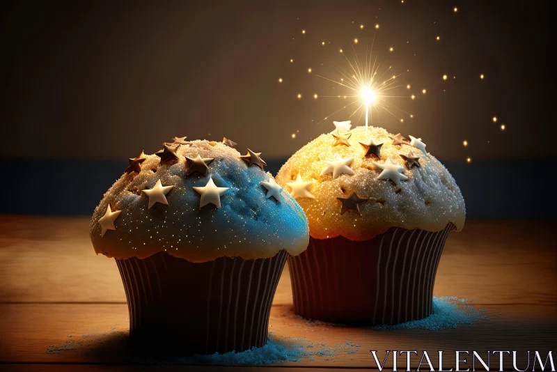 Starry Birthday Cupcakes - A Celebration of Light and Color AI Image