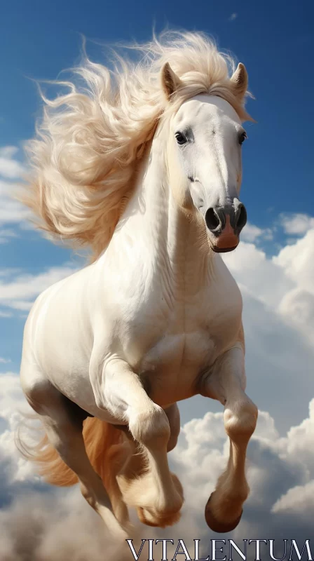 White Horse in Flight - A Vision of Classic Elegance and Technological Marvels AI Image