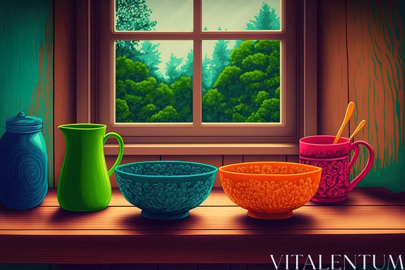 AI ART Colorful, Detailed Cartoon Illustration of Cozy Cabin Interior Scene