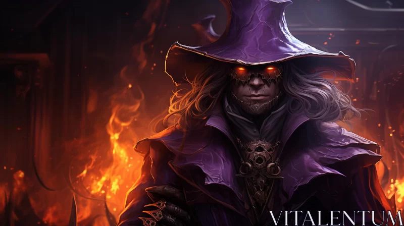 AI ART Dark Elf in Purple Hat: Master of Shadows and Flames
