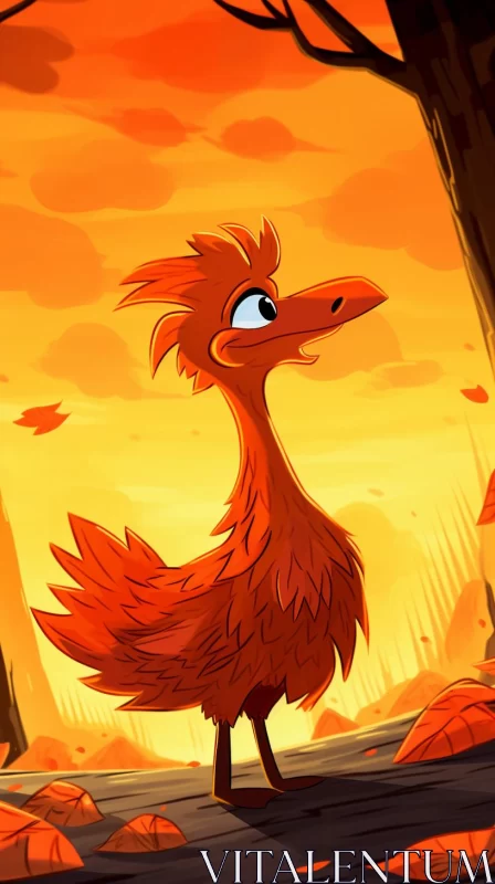 Flamboyantly Furry Orange Bird in a Forest - Concept Art Illustration AI Image