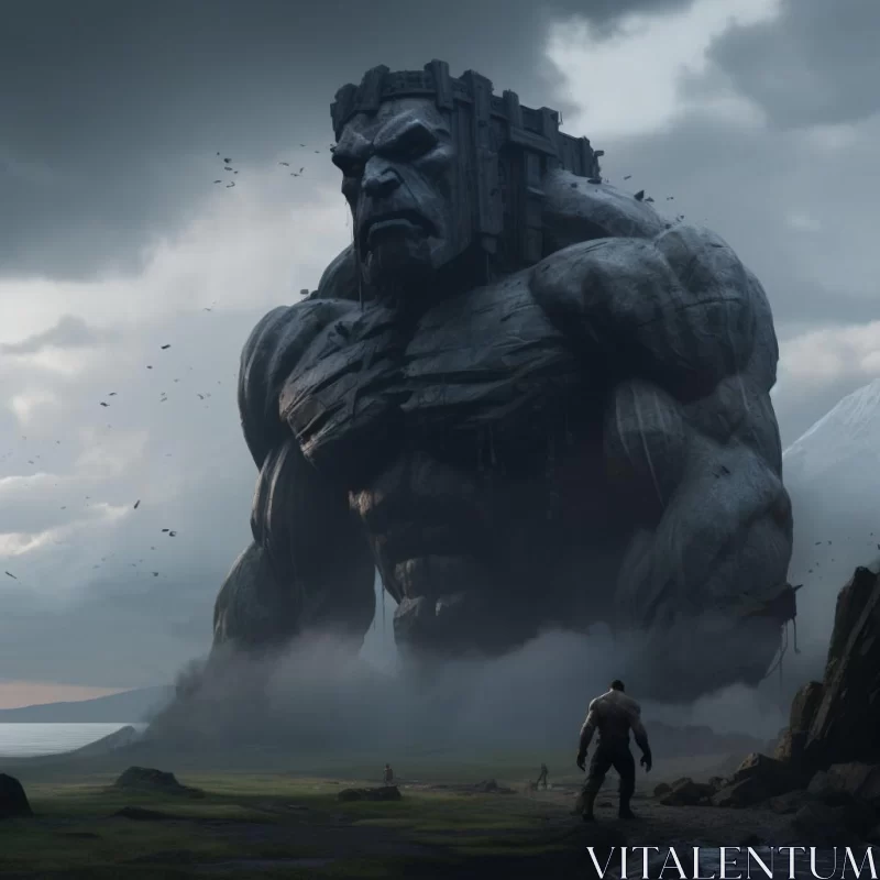 Stone Giant in Fantasy Setting with Manticore AI Image