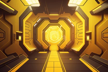 Golden Futuristic Tunnel in Cabincore Style AI Image