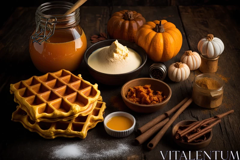 Halloween Themed Rustic Pumpkin Waffles with Ice Cream AI Image