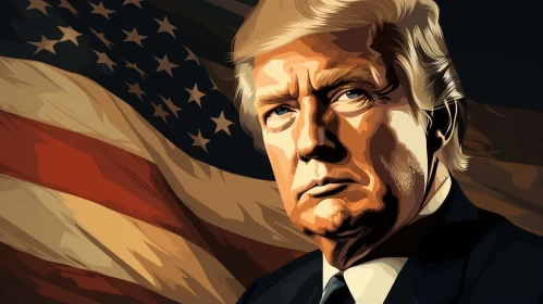 Tonalist Style Portrait of Donald Trump with American Flag