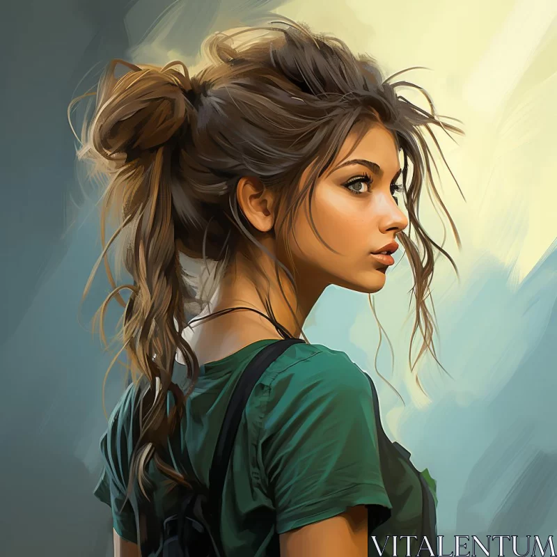 Expressive Girl Portrait in Digital Art AI Image