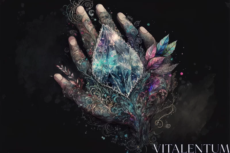 Fantasy Realism Art: Hand Holding Crystal AI Image