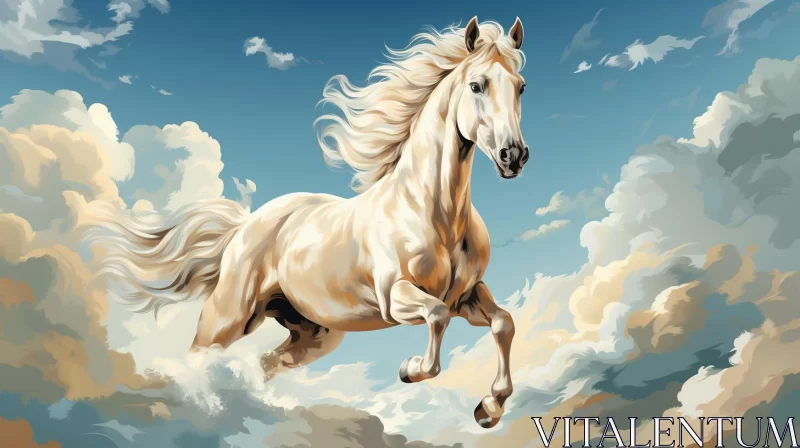 White Horse in Sky - A Golden Age Style Artwork AI Image