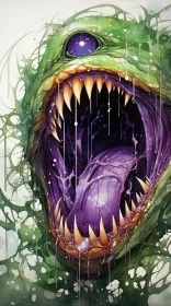 Detailed Illustration of Green Monsters with Purple Teeth AI Image