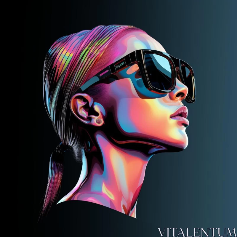 AI ART Fashion Model in High-Tech Sunglasses: A Colorful Illustration