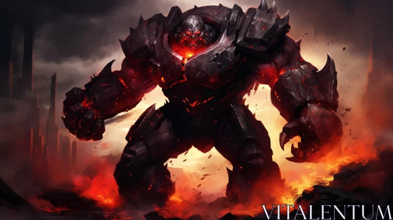 Fiery Giant in Apocalyptic Art Scene AI Image