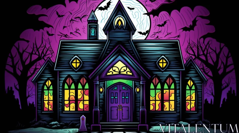 AI ART Gothic House with Bats: A Vibrant Halloween Illustration