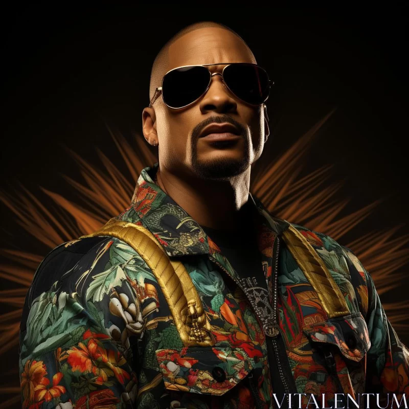 AI ART Hip-Hop Influenced Portraiture: Man with Sunglasses and Floral Jacket
