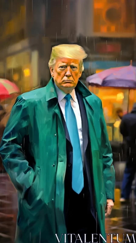 AI ART Impressionist Portrait of Donald Trump in Urban Rain Scene