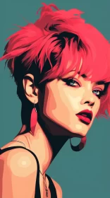 Neo-Pop Oil Painting of Girl with Pink Hair
