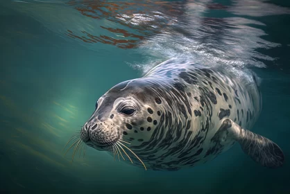 Realistic Underwater Seal Swimming Among Coral Reefs AI Image