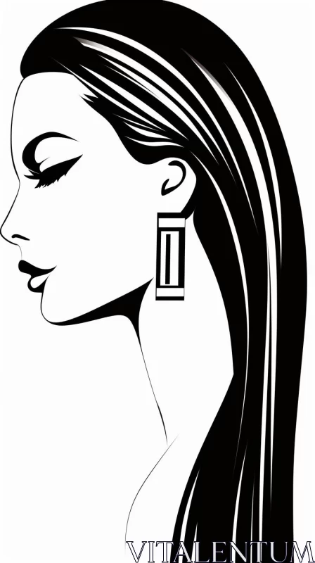 Stylized Black and White Woman Silhouette with Earrings AI Image