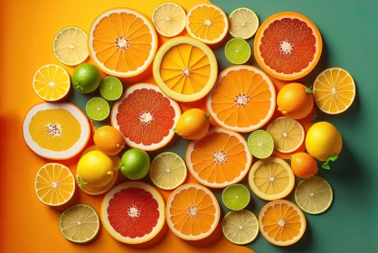 Citrus Slices on a Vibrant Green Backdrop: Bold and Multi-layered Composition AI Image
