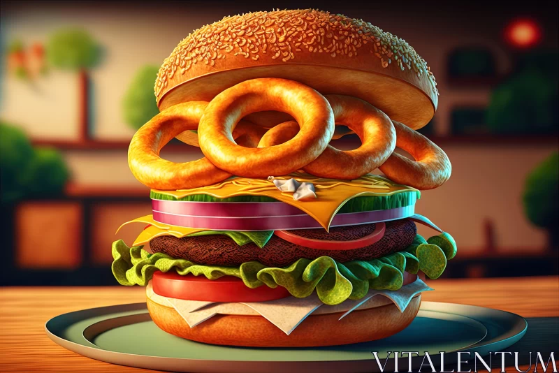 Fantasy Realism - Oversized Hamburger with Rings AI Image