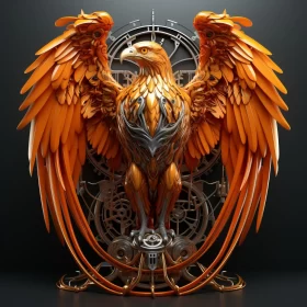 Steampunk Orange Eagle: A 3D Resin Ragecore Illustration AI Image