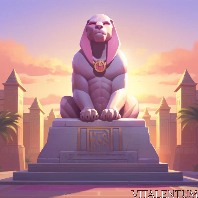 AI ART Ancient Sphinx Monument at Sunset - 2D Game Art Style