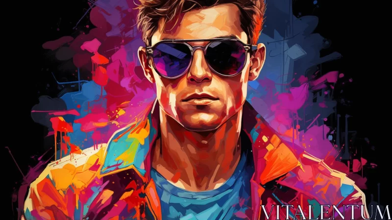 Colorful Comic-Style Man in Sunglasses Art Print AI Image