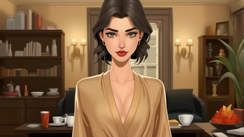Elegant Woman in Game Art Styled Living Room AI Image