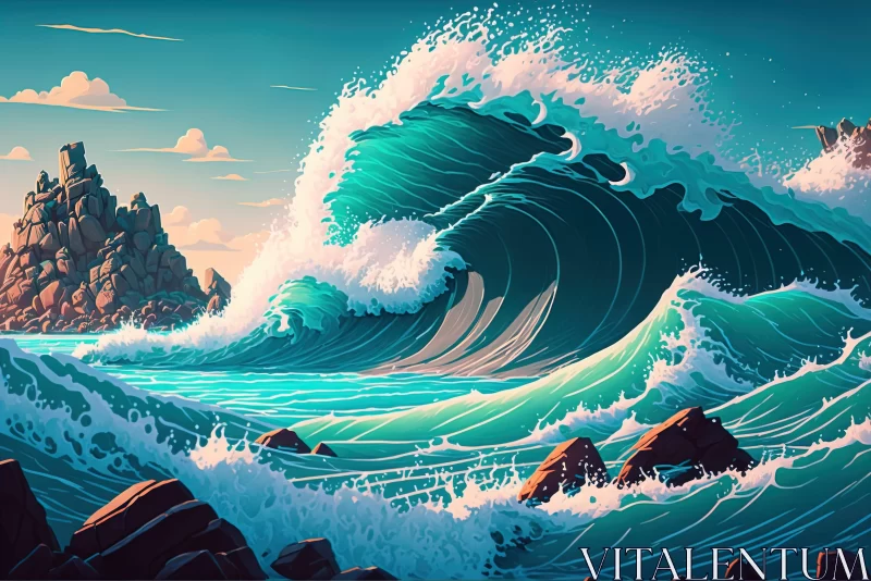Mesmerizing 2D Game Art of a Majestic Wave AI Image