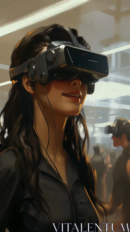 Woman in Virtual Reality: A Painted Realism Cyberpunk Manga Artwork AI Image