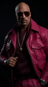 Man in Pink Leather Jacket with Modern Jewelry | Harlem Renaissance Style AI Image
