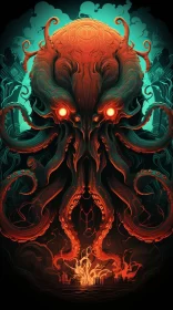 Octopus Head with Glowing Eyes: A Detailed Artwork AI Image