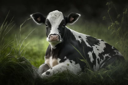 Realistic Portrait of a Cow in Grass - Contest Winner AI Image