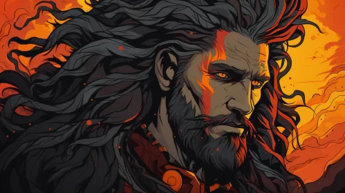 Warrior Amidst Lava - A Bold and Intricate Portrayal AI Image