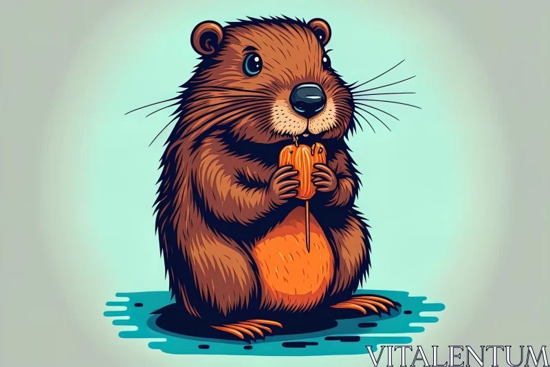 Beaver in Water: A Detailed Vector Illustration in Dark Orange and Cyan AI Image