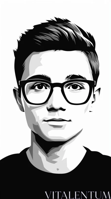 Black and White Pixel Perfect Illustration of Man with Glasses AI Image