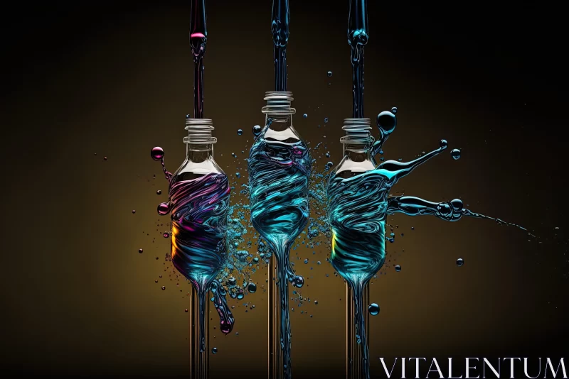 Colorful Splash on Glass Bottles - Surrealistic Art AI Image