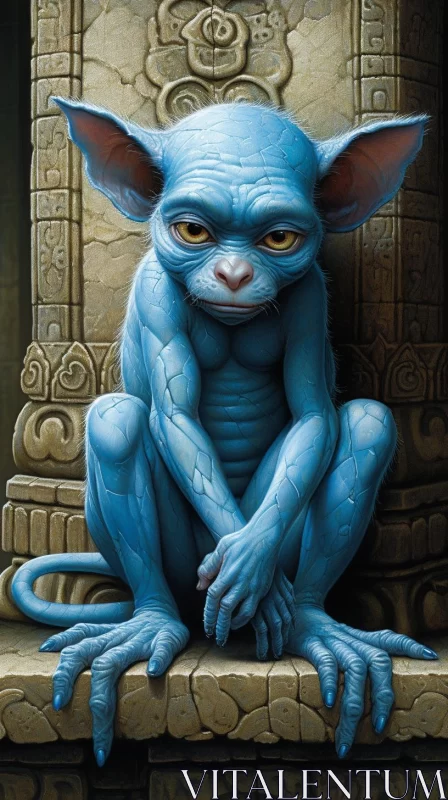 Fantasy Blue Cat Artwork in Grotesque Caricature Style AI Image