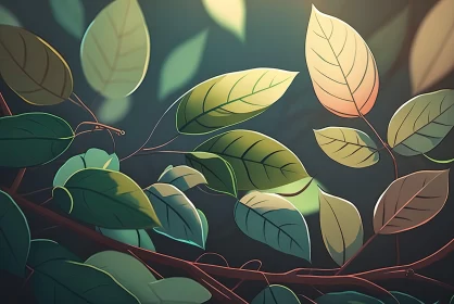 Sunlit Leaves: A 2D Game Art Style Illustration AI Image