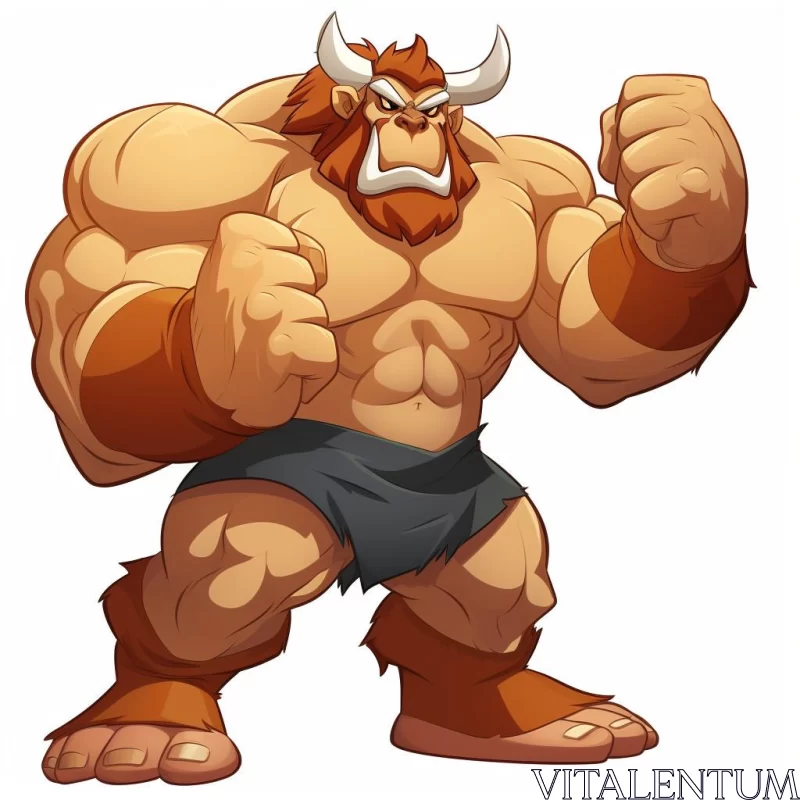 Muscular Cartoon Bull with Horns - Aggressive Illustration AI Image