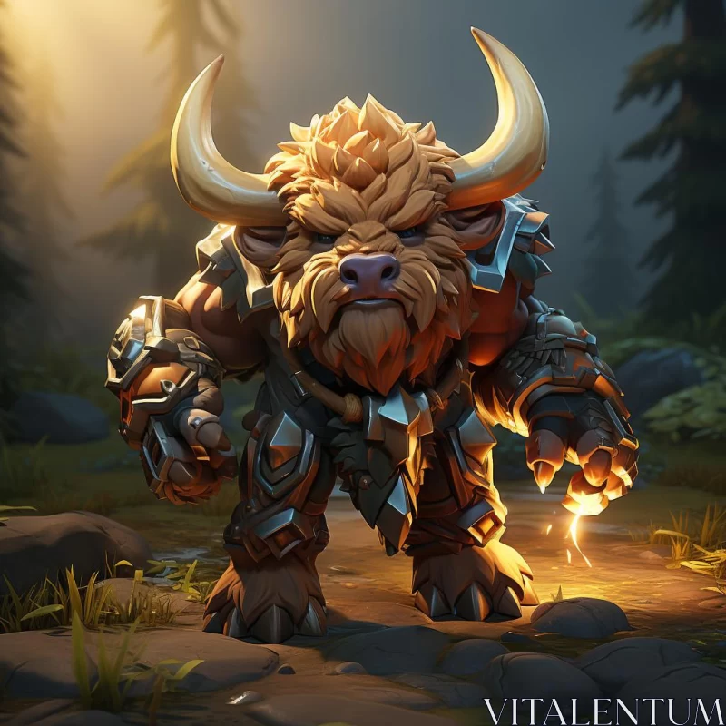 Mystical Bull in Forest: A Manticore-Inspired Artwork AI Image