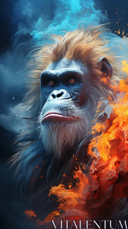Fierce Gorilla with Flaming Eyes - Precisionist Art Illustration AI Image