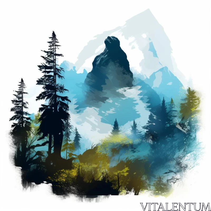 AI ART Mountain Landscape in Indigo and Cyan - Digital Art