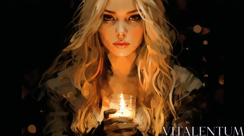 Romantic Illustration of Girl Holding Candle AI Image