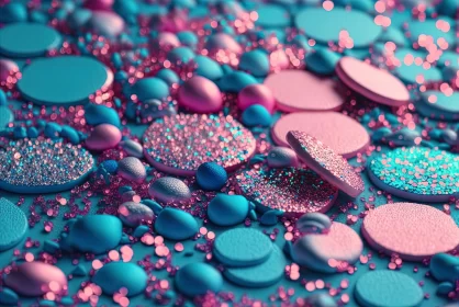 Blue and Pink Glittery Composition - Monochromatic Acrylic Art AI Image