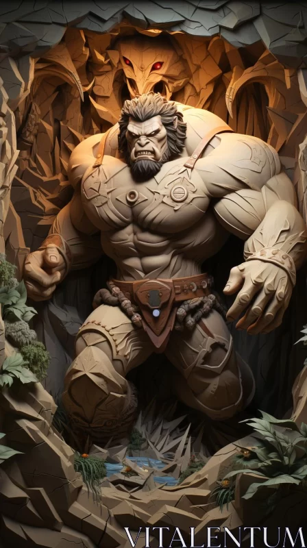Monumental Hulk Sculpture in Cave - Marvel Comics Inspired Artwork AI Image