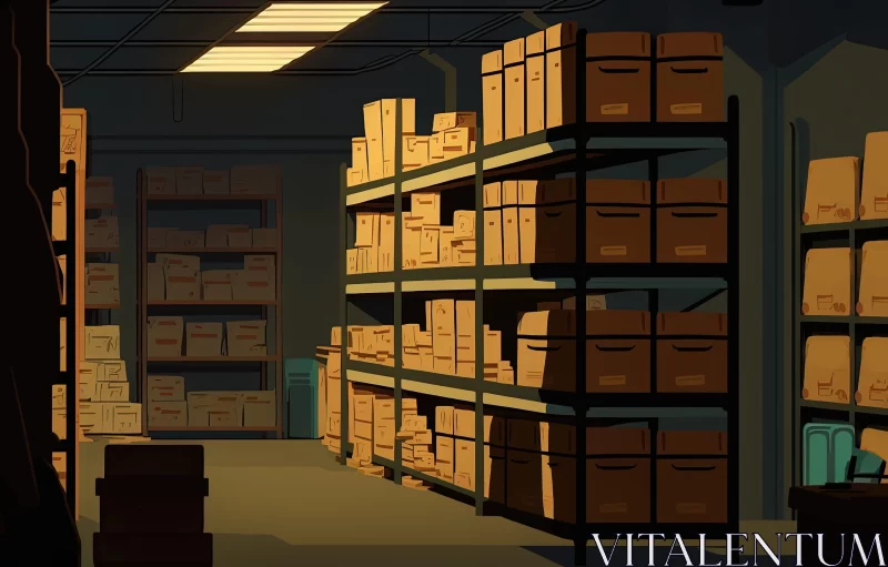 Anime-Style Warehouse Illustration: A Study in Light and Shadow AI Image