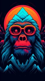 Colorful Gorilla with Sunglasses in Luminescent Colors AI Image